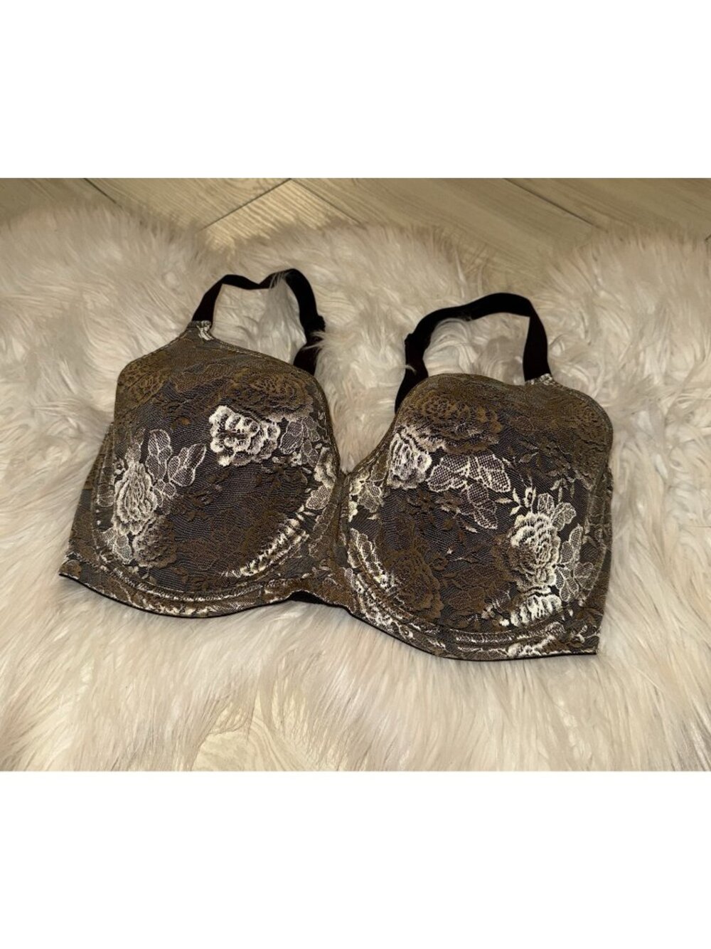 Scarlette Modern Movement Y22BM266 Metallic Lace Bra UW Womens 36G Black Gold